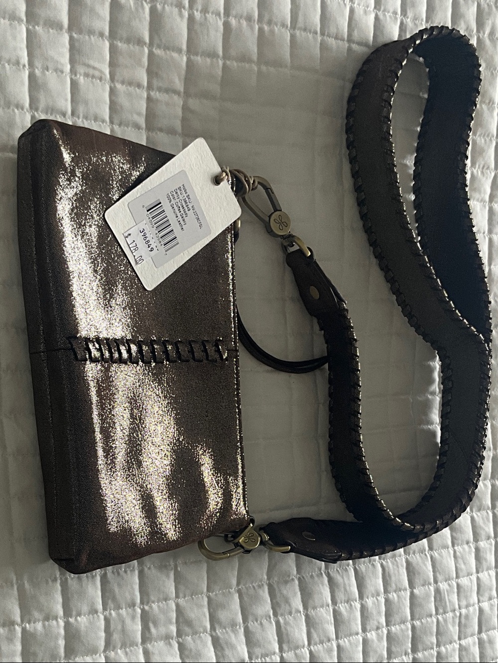 Metallic Brown Crossbody Bag with Braided Strap